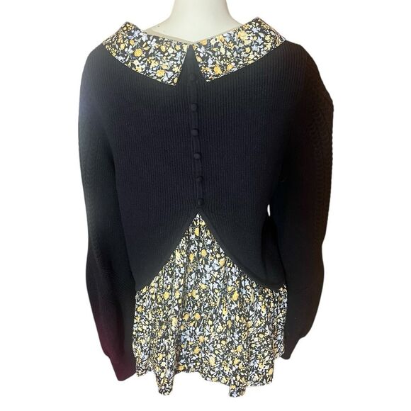 Mauve Anthropologie Black Balloon Sleeve Floral Collar & Hem Sweater - Picture 6 of 9